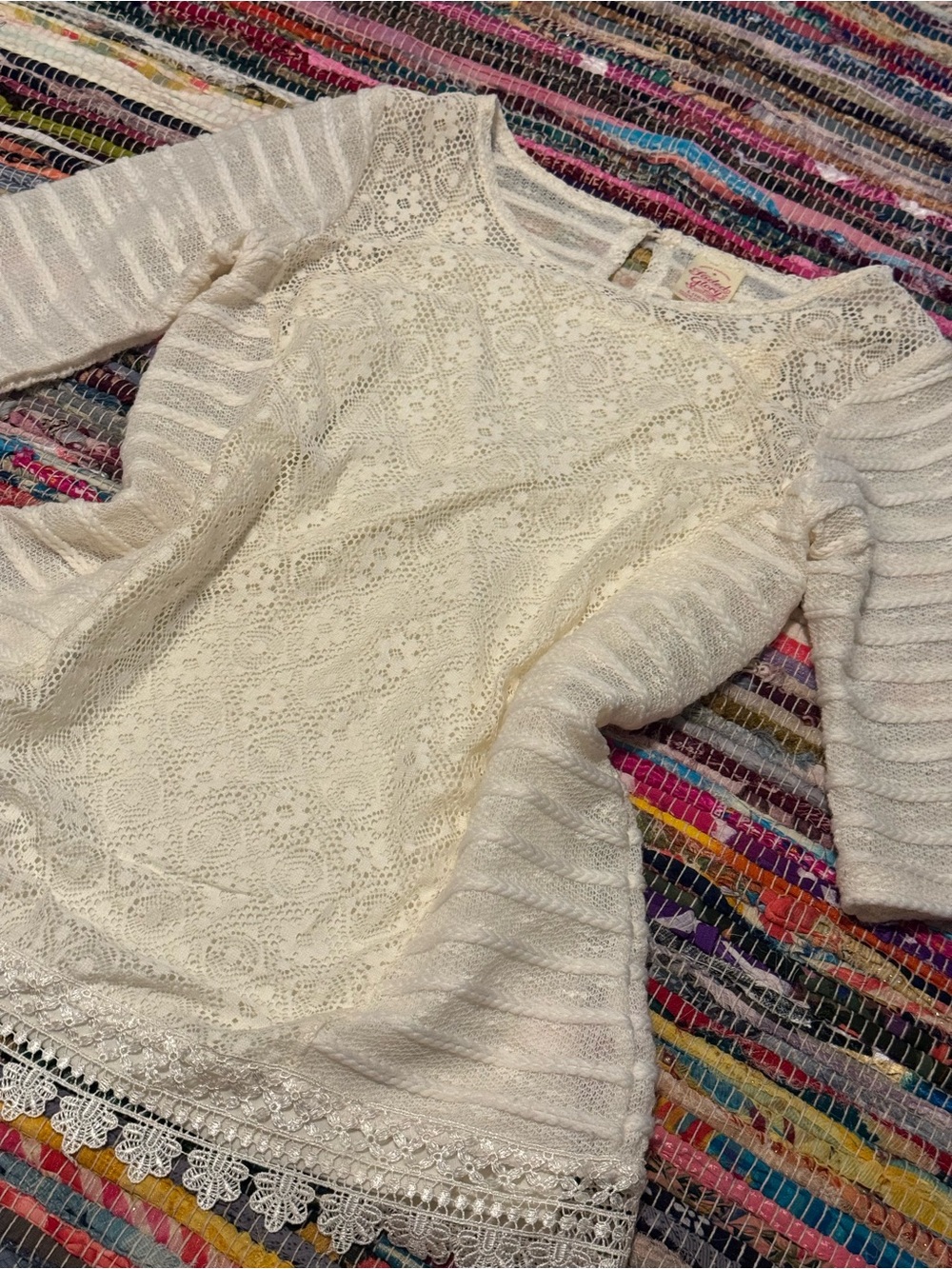 Vintage Y2K Faded Glory Cream Lace Coquette Top